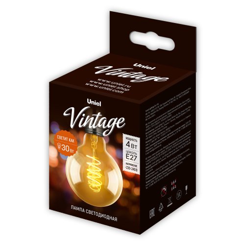 Лампа светодиодная декоративная Uniel Vintage  G95 Шар E27 220В 4Вт 2250К картинка 